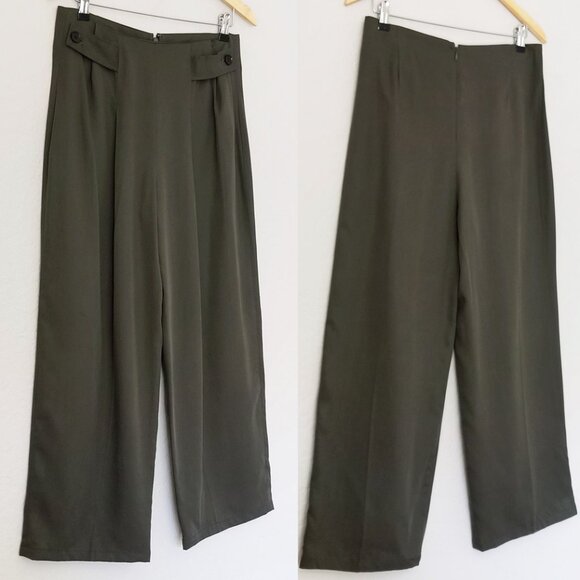 Banana Republic Tencel Pleated Pant Wide Leg Size 6 Steel Olive Green High Waist - Picture 15 of 15